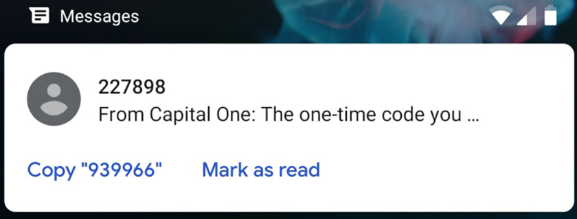 Android Messages two factor authentication shortcut